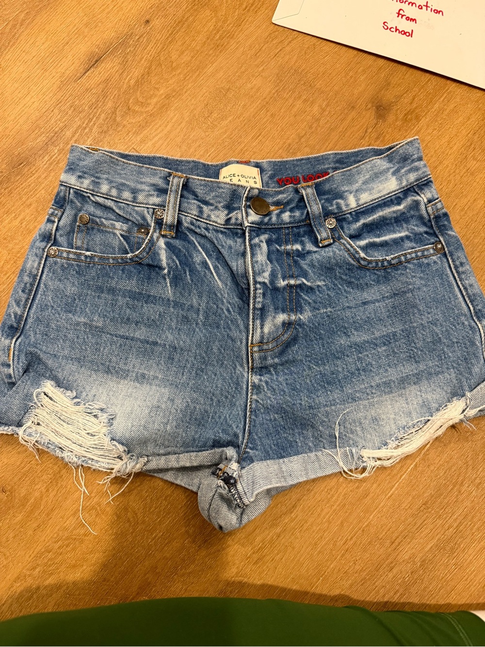 Alice + Olivia Medium Blue Distressed Denim Cutoff Shorts